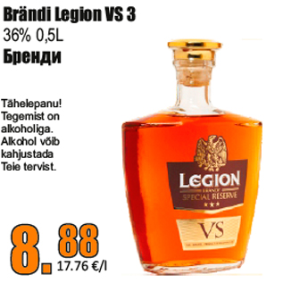 Allahindlus - Brändi Legion VS 3 36% 0,5L