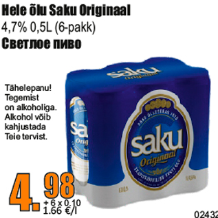 Allahindlus - Hele õlu Saku Originaal