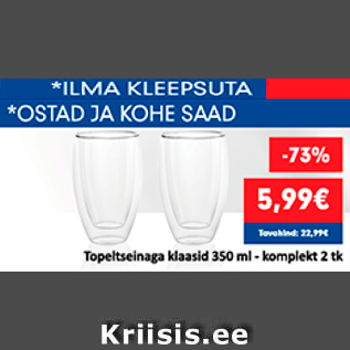 Allahindlus - Topeltseinaga klaasid 350 ml