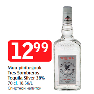 Allahindlus - Muu piiritusjook Tres Sombreros Tequila Silver 38%