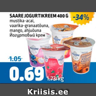 Allahindlus - SAARE JOGURTIKREEM 400 G