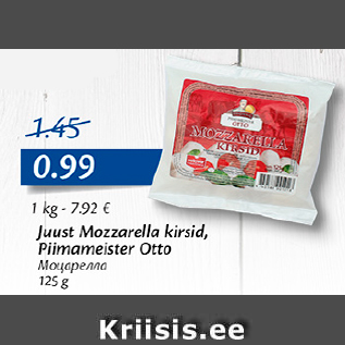 Allahindlus - Juust Mozzarella kirsid, Piimameister Otto, 125 g