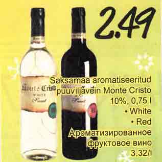 Allahindlus - Saksamaa aromatiseeritud puuviljavein Monte Cristo 10%, 0,75l . White . Red