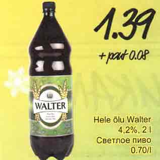 Allahindlus - Hele õlu Walter 4,2%, 2 l