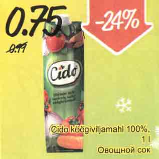 Allahindlus - Cido köögiviljamahl 100%, 1l