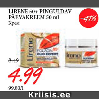 Allahindlus - LIRENE 50+ PINGULDAV PÄEVAKREEM 50 ml