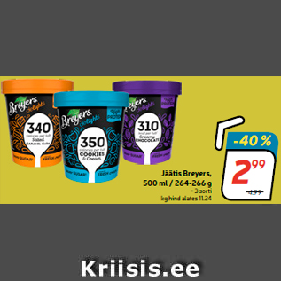 Allahindlus - Jäätis Breyers, 500 ml / 264-266 g