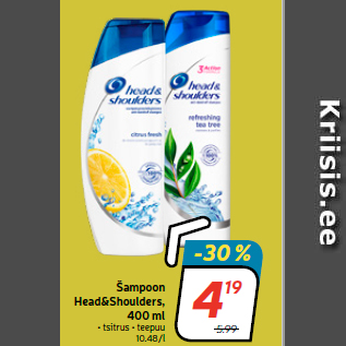 Allahindlus - Šampoon Head&Shoulders, 400 ml