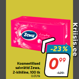 Allahindlus - Kosmeetilised salvrätid Zewa, 2-kihiline, 100 tk