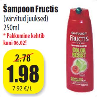 Allahindlus - Šampoon Fructis (värvitud juuksed) 250ml