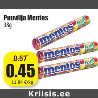 Allahindlus - Puuvilja Mentos 38g