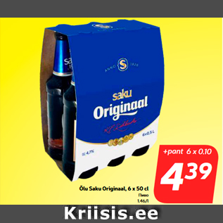 Allahindlus - Õlu Saku Originaal, 6 x 50 cl