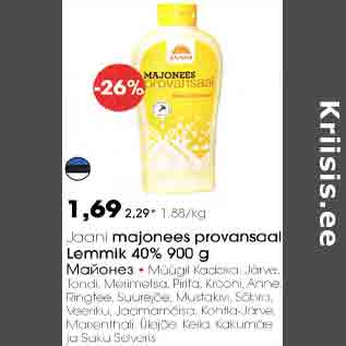 Allahindlus - Jaani majonees provansaal Lemmik 40% 900 g