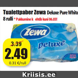 Allahindlus - Tualettpaber Zewa Deluxe Pure White 8 rulli