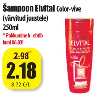 Allahindlus - Šampoon Elvital Color-vive (värvitud juustele) 250ml