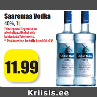 Allahindlus - Saaremaa Vodka 40%, 1L