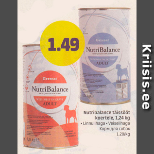 Allahindlus - Nutribalance täissööt koertele, 1,24 kg