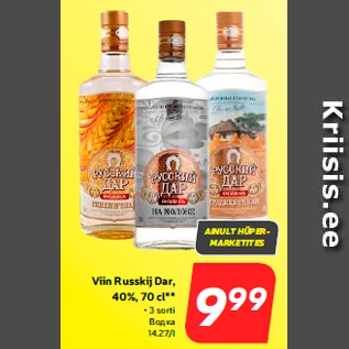 Allahindlus - Viin Russkij Dar, 40%, 70 cl** • 3 sorti