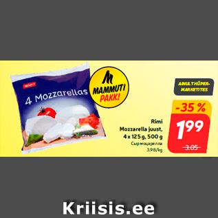 Allahindlus - Rimi Mozzarella juust, 4 x 125 g, 500 g