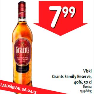 Allahindlus - Viski Grants Family Reserve, 40%, 50 cl