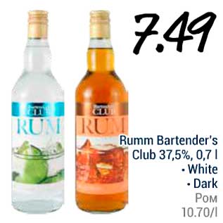 Allahindlus - Rumm Bartender`s Club 37,5%, 0,7 l