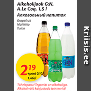 Allahindlus - Alkoholijook G:N, A.Le Coq, 1,5 l