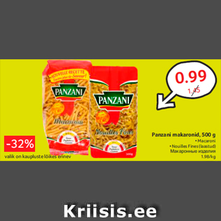 Allahindlus - Panzani makaronid, 500 g