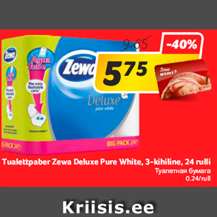 Allahindlus - Tualettpaber Zewa Deluxe Pure White, 3-kihiline, 24 rulli