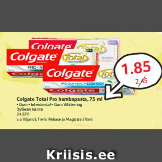 Allahindlus - Colgate Total Pro hambapasta, 75 ml