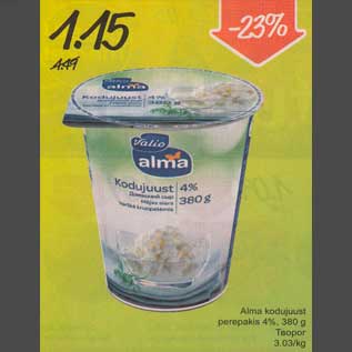 Allahindlus - Alma kodujuust perepakis 4%,380g