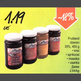 Allahindlus - Fruitlаnd džemm 35%, 450 g . kirsi . aprikoosi . maasika . vaarika