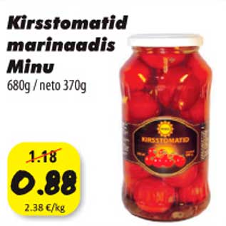 Allahindlus - Kirsstomatid marinaadis Minu 680g/neto 370g