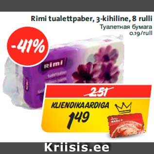 Allahindlus - Rimi tualettpaber, 3-kihiline, 8 rulli