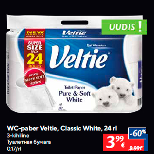 Allahindlus - WC-paber Veltie, Classic White, 24 rl