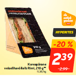 Allahindlus - Koreapärane veiselihavõileib Rimi, 210 g**