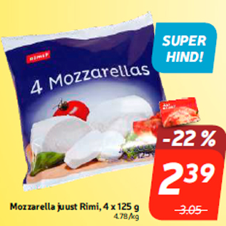 Allahindlus - Mozzarella juust Rimi, 4 x 125 g