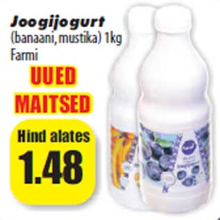 Allahindlus - Joogijogurt (banaani, mustika) 1kg Farmi