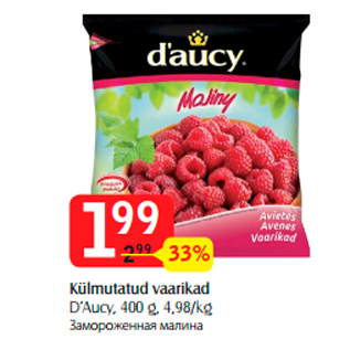 Allahindlus - Külmutatud vaarikad D’Aucy, 400 g, 4,98/kg