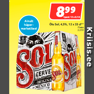 Allahindlus - Õlu Sol, 4,5%, 12 x 33 cl**