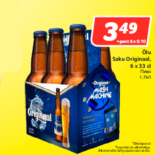 Allahindlus - Õlu Saku Originaal, 6 x 33 cl