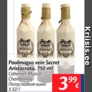 Allahindlus - Poolmagus vein Secret Aristocrata, 750 ml