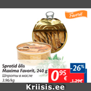 Allahindlus - Sprotid õlis Maxima favorit, 240 g