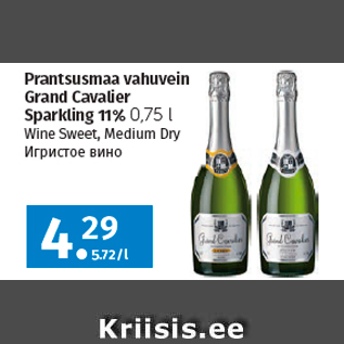 Allahindlus - Prantsusmaa vahuvein Grand Cavalier Sparkling 11% 0,75 l