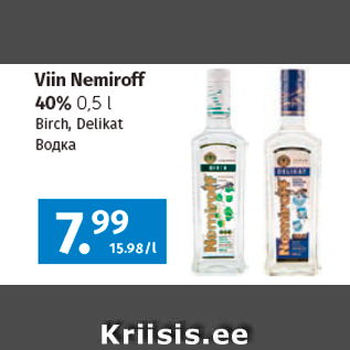 Allahindlus - Viin Nemiroff 40% 0,5 l