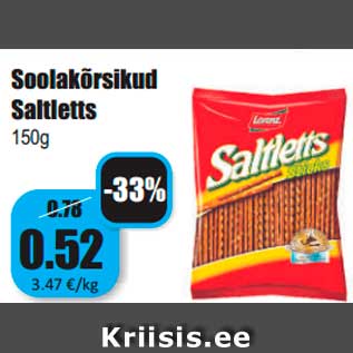 Allahindlus - Soolakõrsikud Saltletts 150g