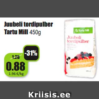 Allahindlus - Juubeli tordipulber Tartu Mill 450g