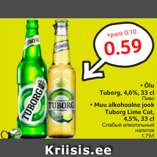 Allahindlus - • Õlu Tuborg, 4,6%, 33 c • Muu alkohoolne jook Tuborg Lime Cut, 4,5%, 33 cl