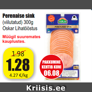 Allahindlus - Perenaise sink (viilutatud) 300g Oskar Lihatööstus