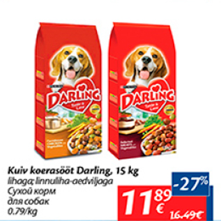 Allahindlus - Kuiv koerasööt Darling, 15 kg