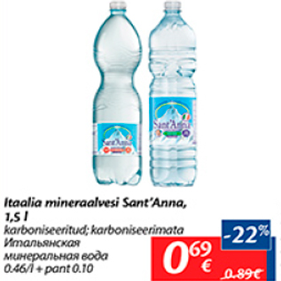 Allahindlus - Itaalia mineraalvesi Sant`Anna, 1,5 l